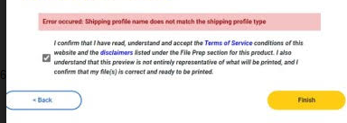 Etsy shipping profile error message